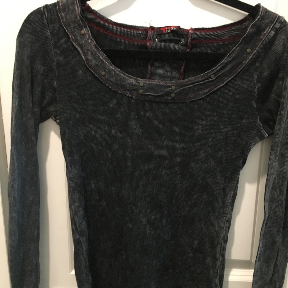 Distressed Denim Tee with lace up back